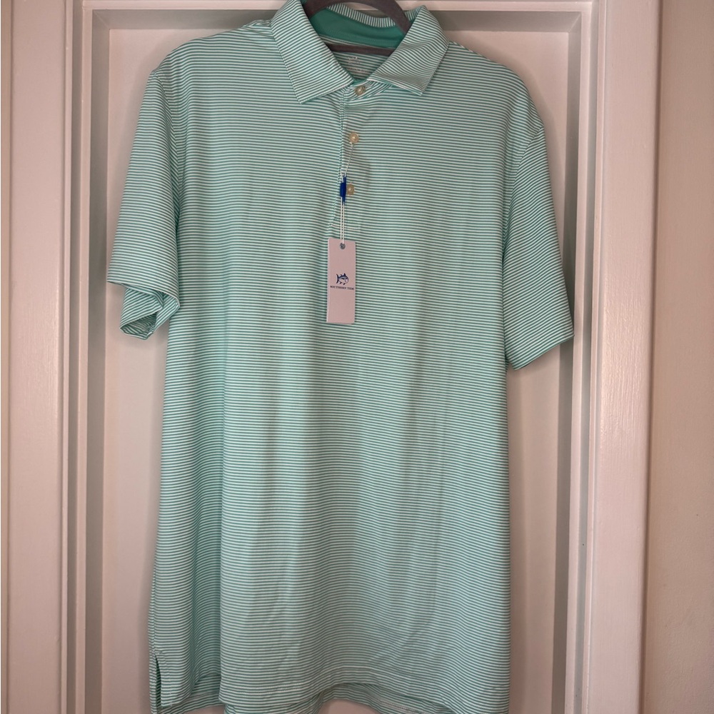 Southern Tide Men's Light Green Striped Polo Shirt